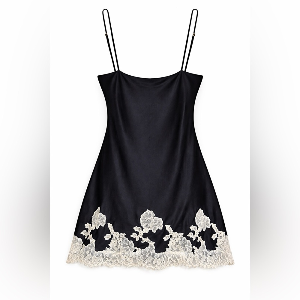 Victoria’s Secret VS Black Satin Lace Slip Dress Y2K Coquette Lingerie Mini - Picture 4 of 15